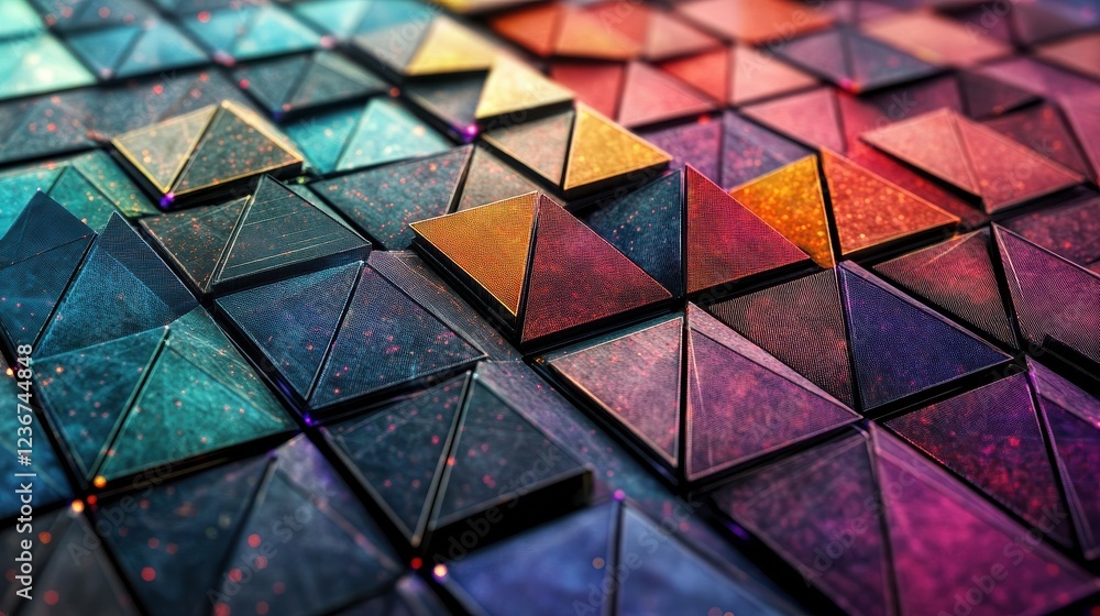 Poster matrix of countless blocks. abstract polygonal space. triangles with connecting dots and lines. inno