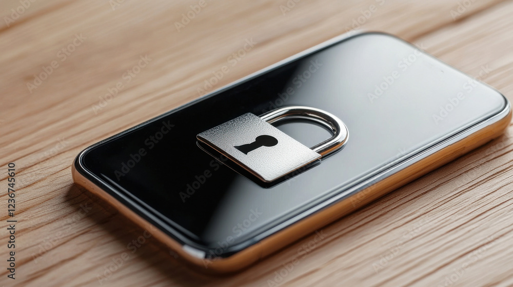 Aufkleber a digital padlock icon on a smartphone screen, representing mobile device security
