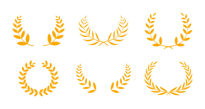 set of gold laurel wreath decoration