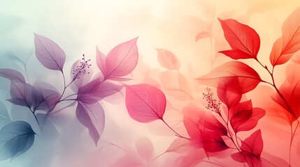 Delicate Translucent Leaves and Blooms in Red and Purple Hues