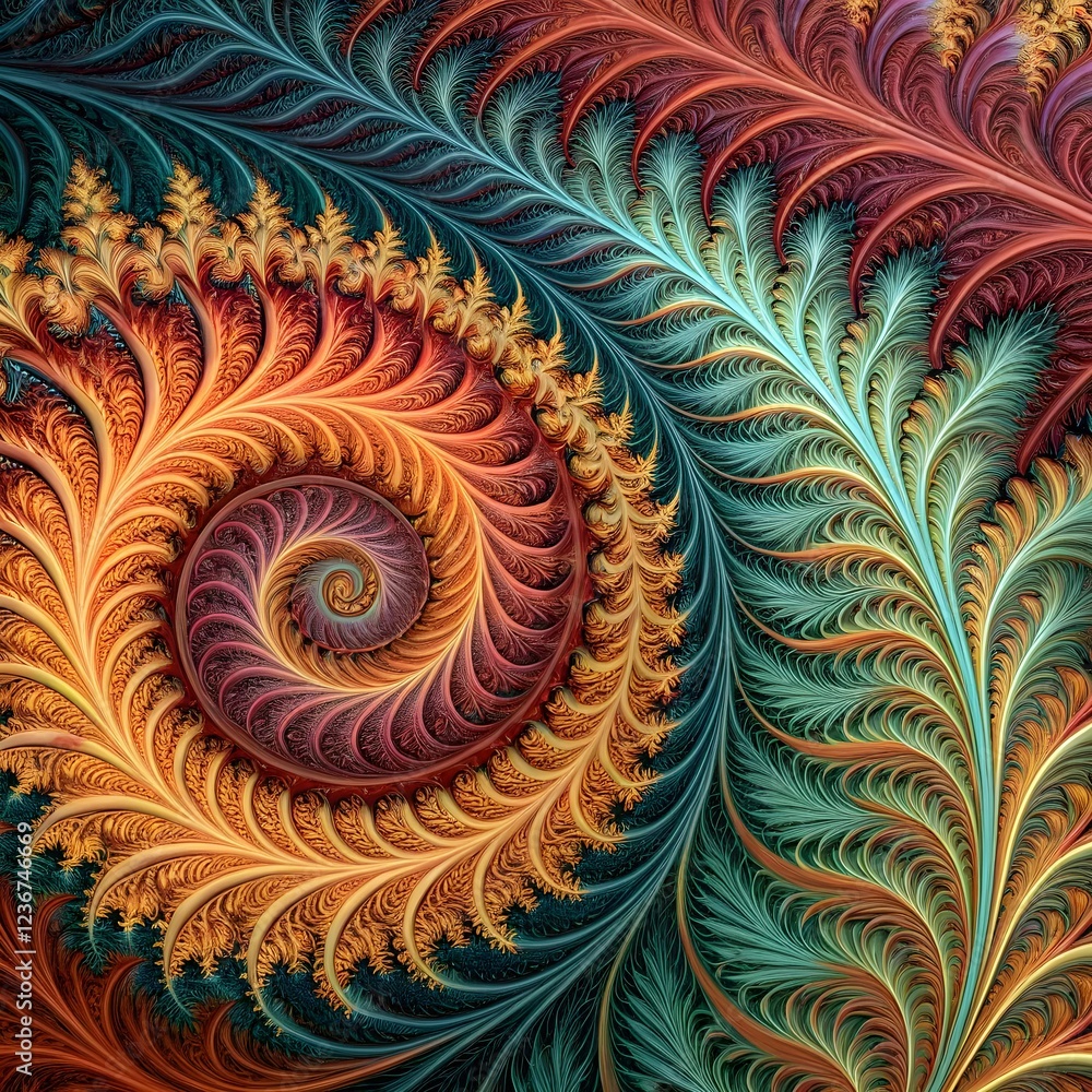 Poster Mesmerizing Abstract Fractal Background with Intricate Patterns and Vibrant Colors