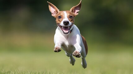 A greyhound mid-leap during a dog race, showcasing agility and speed