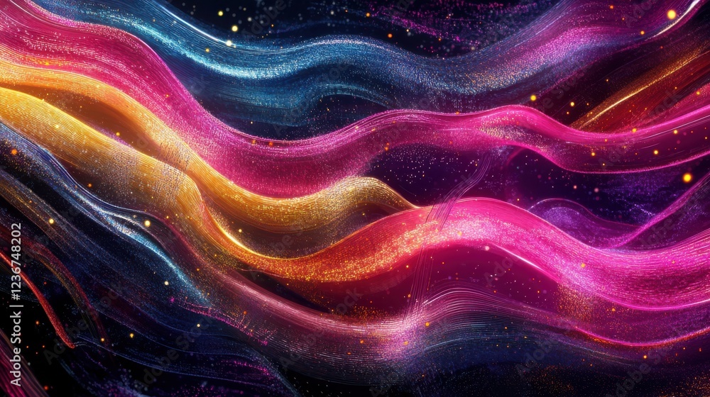 Poster abstract virtual digital stream. flowing binary code and neon glowing wave. storage cloud structure.