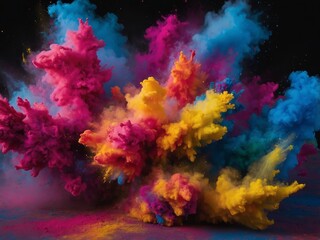 A vibrant Holi color splash background, capturing the essence of the festival with a burst of bright, dynamic colors. A perfect backdrop for celebrating the spirit of Holi and cultural joy.