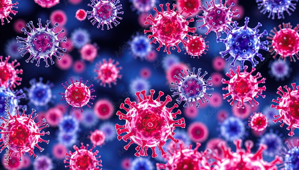 Aufkleber microscopic view of numerous viruses exhibiting variations in color and size