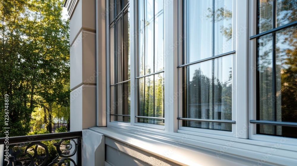 Poster a home with window guards installed to prevent falls, emphasizing child safety