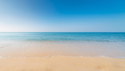 View on sandy beach and blue sea. Summer time.