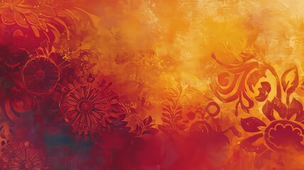 Grunge Floral Pattern Background, Warm Colors, Artistic Theme. Vintage Design Element Wallpaper