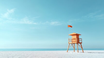 A lifeguard tower on a beach with a flag system indicating water conditions