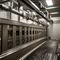 Obraz premium Industrial Food Processing Machine: Stainless Steel Conveyor Belt System