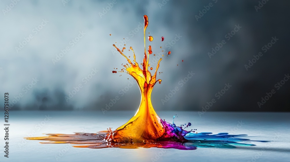 Poster vibrant ink splashing studio setting photography artistic environment close-up colorful creativity u