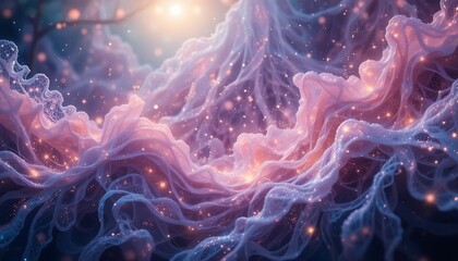 Fototapeta premium Glowing ethereal fabric swirls with sparkling dust