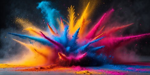 A vibrant Holi color splash background, capturing the essence of the festival with a burst of bright, dynamic colors. A perfect backdrop for celebrating the spirit of Holi and cultural joy.
