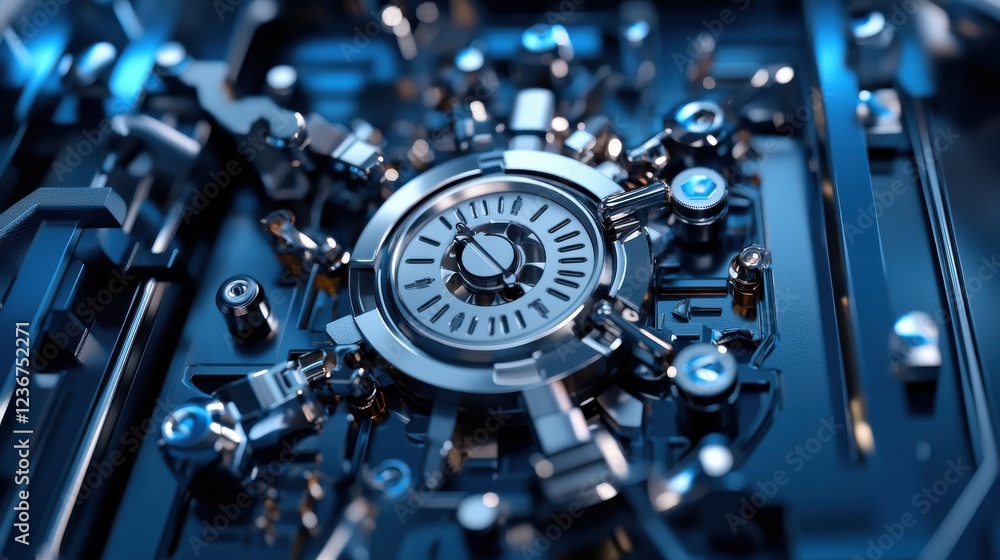 Poster a secure vault door with a combination lock, symbolizing high-level protection