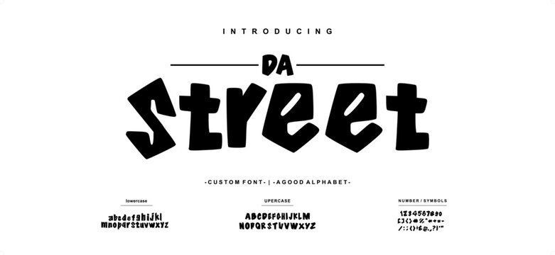 Modern Bold Font. DA STREET Font. Number Typography urban style alphabet fonts for fashion, sport, technology, digital, movie, logo design, vector illustration