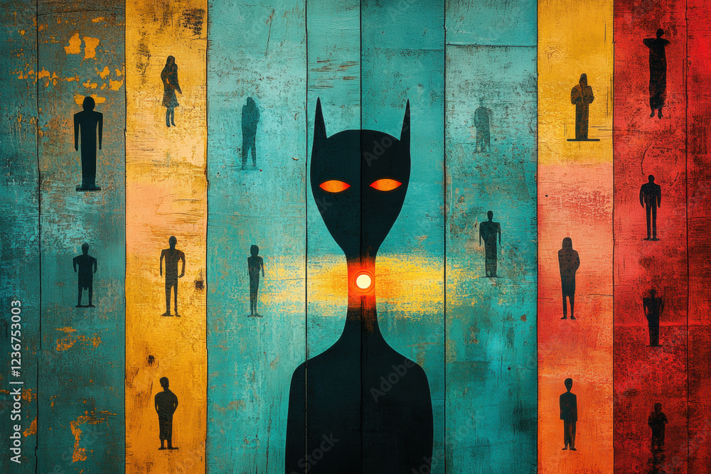 Poster demon not lie, a high-fidelity image depicting a figure surrounded by shadowy figures, symbolizing d