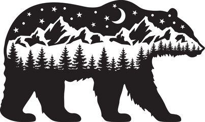 Mountain bear silhouette isolated on white background	
