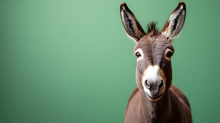 Fototapeta premium Donkey standing confidently against a solid green background in a professional studio setting exuding charm strength and authenticity ultra-detailed high-quality portrait with a natural and charismati
