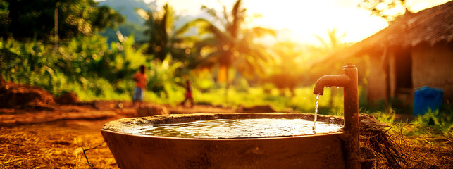 Community well water collection event rural landscape photography natural environment close-up viewpoint sustainable practices