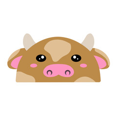 cute brown cow vector, drawing cartoon cow face, drawing cow face easy and simple full color