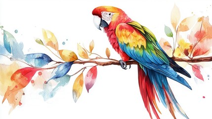 Fototapeta premium Vibrant Tropical Parrot Perched on a Colorful Branch in Nature