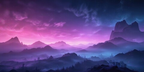 Obraz premium Neon foggy atmosphere with abstract blue light gradient, fog, colorful gradation, soft glass