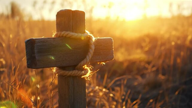 cross with rope at the sunset