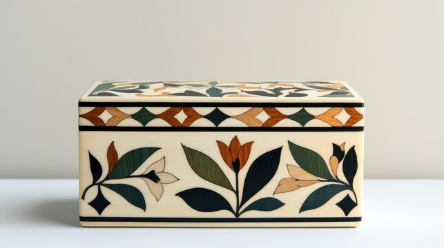 Bone Traditional Handmade Concept, Intricate Bone Inlay Box with Mosaic Patterns and Floral Design for Home Décor and Storage Solution