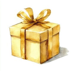 Watercolor gift box with golden ribbon - elegant hand-painted art