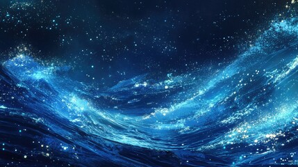 Sparkling ocean waves at night, cosmic background, website header, mobile wallpaper