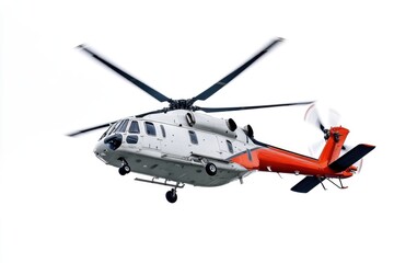 Modern Helicopter in Flight White and Orange Design