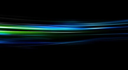 Abstract light streaks, blue green, dark background, motion blur, design element