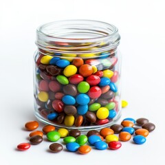 Colorful Candies in a Glass Jar with Some Spilled on the Table