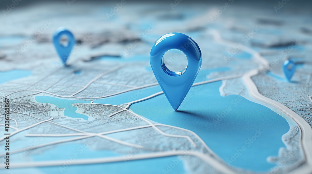 Poster map with location markers on a blue map. location markers on a map with blue background. map with lo
