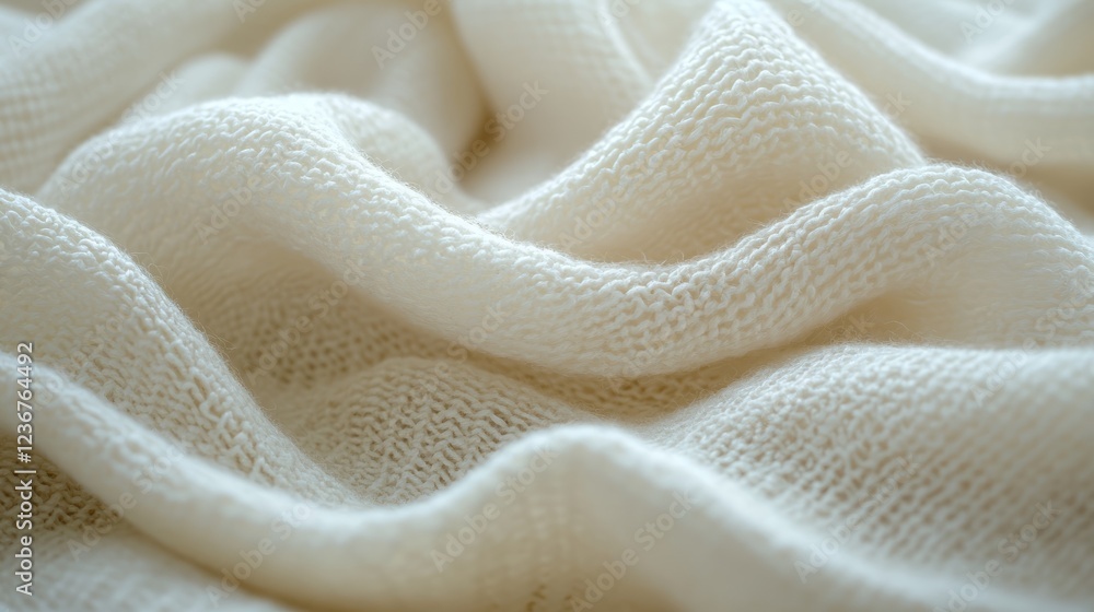 Poster soft white fabric undulating under gentle lighting showcasing its texture and warmth in a serene env