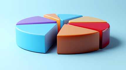 3d pie chart with different colors. Pie chart shows business data