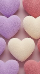 Fototapeta premium Colorful fluffy hearts pattern in soft pastel tones