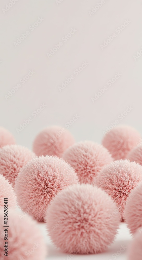 Poster soft pink fuzzy balls on light background with minimalistic design