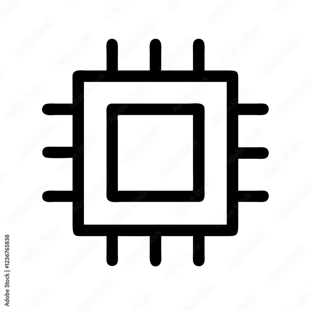 Poster computer chip icon, outline style on white. use for technology blogs, hardware reviews, and computin