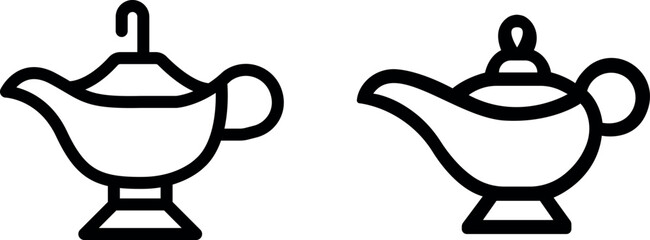 Mystical Magic Lamp Vector Icon Set – Aladdin, Enchantment, and Fantasy Symbols