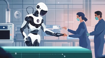 Robotic Assistant in Healthcare Laboratory  collaborating with medical staff