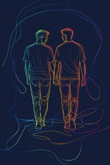 Two figures walking hand in hand along a colorful path under a night sky, showcasing love and connection in a vibrant artistic representation