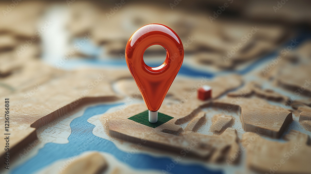 Poster map marker on a detailed 3d map. location pin on a map with a red marker