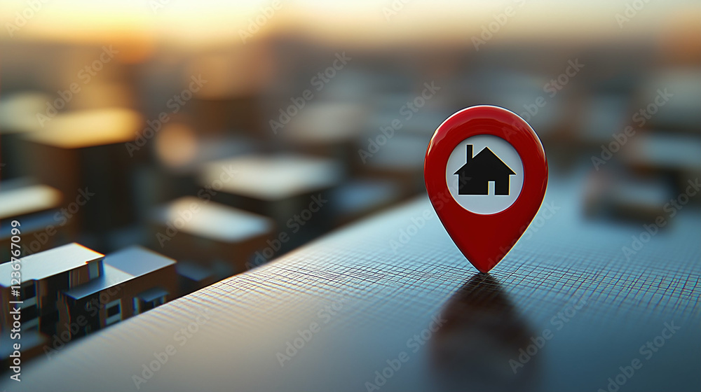 Aufkleber red location marker with home icon on a surface. location symbol with house icon on the background