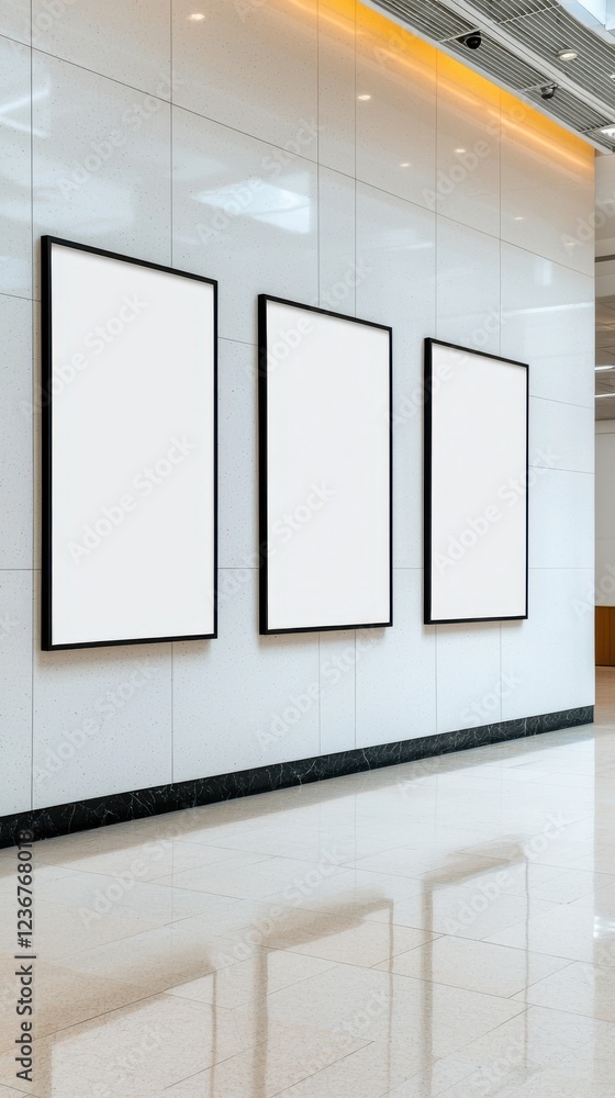 Poster minimalist gallery display with simple frames in natural light contemporary art space modern design 