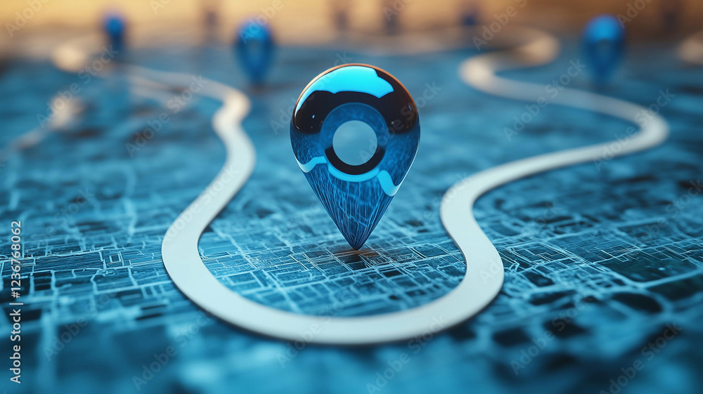 Aufkleber Map marker on a map with navigation path. Map markers with navigation path on a map