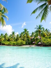 Obraz premium Idyllic tropical beach with palm trees and crystal clear turquoise water, idyllic, tranquil, serene