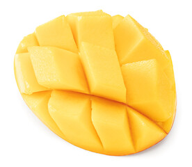 fresh sliced mango isolated on white background. clipping path
