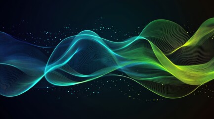 Abstract flowing neon waves, dark background, digital art, website header