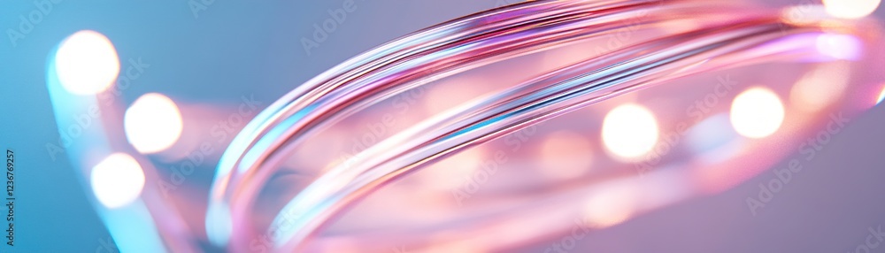 Poster dynamic, colorful light streaks appear to bend and curve as if refracted through a lens, set against